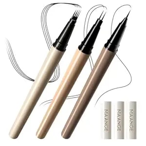 Maange Eyeliner With 2 Liquid Brow Set, Ultra-Fine Waterproof Black Eyeliner Pencil, With 2-Fork-Tip And 4-Fork-Tip Liquid Brow Pencil, Long-Lasting, Smudge-Proof, Creates Natural Tint,Black