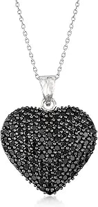 Ross-Simons 4.00 Ct. T.W. Pave Black Spinel Heart Pendant Necklace In Sterling Silver