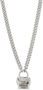 Harley-Davidson Women'S 16 In Bar & Shield Winged Lock Pendant Necklace, Silver