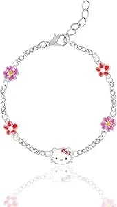 Hello Kitty Sanrio Women’S Bracelets - Silver Flash-Plated Jewelry With Flower And Cupcake Pendants