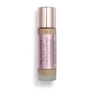 Makeup Revolution Conceal & Define Foundation, Cream Foundation Makeup, Full Coverage, For Medium Skin Tones, Vegan & Cruelty-Free, f10, 23ml