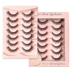 Sy-Shuying False Eyelashes 12mm Faux Mink Lashes With Clear Band Natural Look Fluffy Cat Eye Strip Lashes Soft Wispy Luxury Volume Fake Eyelashes 7 Pairs Pack