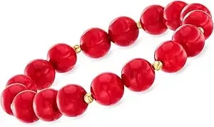 Ross-Simons 10mm Red Coral Bead Stretch Bracelet With 14kt Yellow Gold. 7 Inches