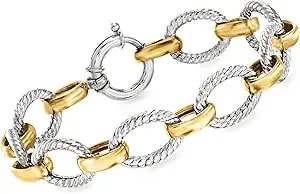 Ross-Simons Sterling Silver And 18kt Gold Over Sterling Silver Twisted-Oval Link Bracelet