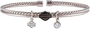 Harley-Davidson Women'S Braided Double Bangle, 7 In - Rose Gold Stainless Steel