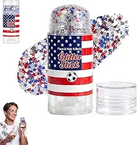 4th Of July Patriotic Body Glitter Stick, Red White Blue Face Glitter Stick, Waterproof Red White Blue Glitter Stick, Sparkling Face & Body Makeup With Star Sequins (White-1pc)