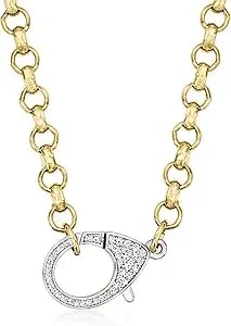 Ross-Simons Italian .50 Ct. T.W. Cz Oversized Lobster Clasp Necklace In Sterling Silver And 18kt Gold Over Sterling