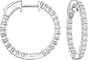 Ross-Simons Lab-Grown Diamond Inside-Outside Hoop Earrings In Sterling Silver, Earrings For Women, Silver Jewelry, Christmas, Birthday Gift, 3/4"