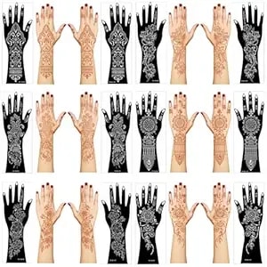 Henna Tattoo Stencil Kit,12 Sheets Stickers For Henna Tattoo Hand Forearm Glitter Airbrush Diy Tattooing Template, Large Indian Temporary Tattoo Stickers