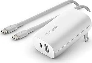 Belkin Usb-C Wall Charger 32w With C To C Cable Included, Pd & 20w Usb-C & 12w Usb-A Ports