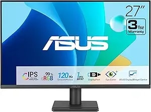 Asus 27" Computer Monitor (va279qg) - Full Hd, Ips, 120hz, 1ms Mprt, Adaptive-Sync, Eye Care, Low Blue Light, Flicker Free, Hdmi, Displayport, Vga, Speakers, Vesa Mountable, 99% Srgb, 3yr Warranty