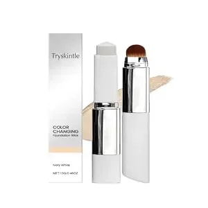 Tryskintle Dual-Ended Foundation Stick With Brush, Full Coverage Cream Foundation Stick, Hydrating & Long-Lasting Makeup For Dry & Normal Skin, Blendable Concealer Stick, Natural Finish (Ivory White)
