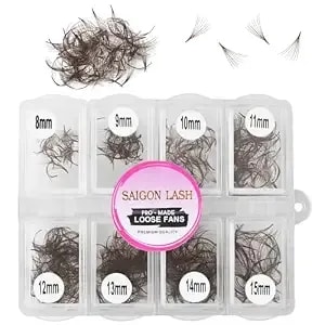 Mix Loose Promade Fans 600 Count, 3d 5d 6d 8d 10d 14d Dimensions, Mixed Lengths 8–15mm, C/D Curl, Black Brown Choco, Handmade Loose Lashes For Lash Artists (Dark Brown-D-0.05-8-15mm-8d)