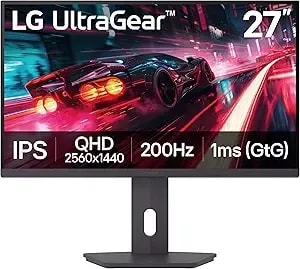 Lg 27g610a-B 27-Inch Ultragear Qhd (2560 X 1440) Ips Gaming Monitor, 200hz, 1ms, Amd Freesync Premium, Vesa Displayhdr 400, Hdmi, Displayport, Tilt/Height/Swivel/Pivot Stand, Black
