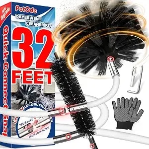 Petode 32 Feet Dryer Vent Cleaner Kit, Flexible Lint Remover - Upgraded Quick-Snap Brush With Drill Attachment For Easy To Use, Deep Clean, Lint Removal, Easy Diy Assembly, Home Essential