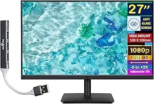 Acer Vero V7 V277 Gbmipx 27" FHD IPS Monitor With 4ms Response Time, Anti Glare, VESA Mount (100mm), HDMI, VGA & Dockztorm USB Port Expander, Black Color (UM.HV7AA.G07)