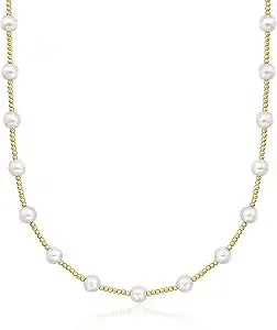 Ross-Simons 6-7mm Cultured Pearl Beaded Station Necklace In 14kt Yellow Gold