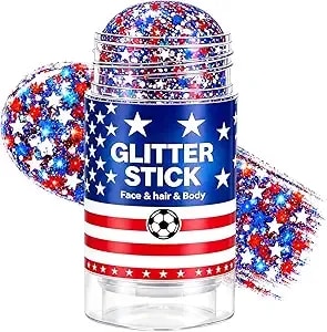 4th Of July Body Glitter Stick, Red White And Blue Glitter Stick, Patriotic Hair Face Waterproof Glitter, Fourth Of July Outfits And 250th Independence Day Accessories For Women Kids