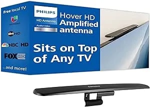 Philips Hover Amplified HD Digital TV Antenna, Long Range Smart TV Antenna, Easy Mount On Top Of TV Design, Supports 4K 1080P HD VHF UHF, Signal Booster, Coax HDTV Cable/AC Adapter, SDV7219N/27