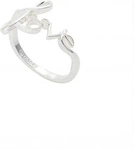 Disney Mickey Mouse Love Ring For Women, Silver Plated Brass, Size 9 Adjustable, Dainty Fashion Jewelry Valentine'S Day Gift