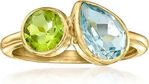 Ross-Simons 1.30 Carat Sky Blue Topaz And .60 Carat Peridot Toi Et Moi Ring In 18kt Gold Over Sterling