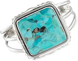 Ross-Simons Turquoise Square Cuff Bracelet In Sterling Silver