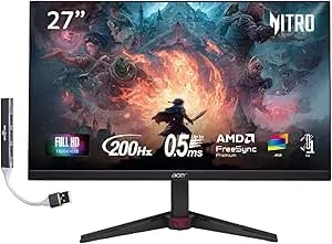 Acer Nitro 27" Fhd Ips Zeroframe Design Gaming Monitor Up To 200hz, Up To 0.5ms, Amd Freesync Premium, displayhdr10, Srgb 99%, Vesa Mount, Displayport, Hdmi & Usb Hub, Black vg270x - Um.hv0aa.101