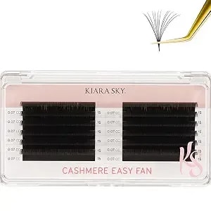 Kiara Sky Lash Premium Cashmere Easy Fan Lash Extensions - Soft Semi-Matte Natural Finish - Fans Like Butter - For Professional Eyelash Extensions Use Only - Black, (Cc-0.07-15mm)