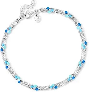 Ross-Simons Italian Tonal Blue Enamel Bead Station Anklet In Sterling Silver. 9 Inches