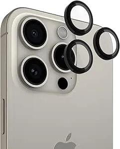 Pelican Camera Lens Protector W/ Aluminum Rings For Iphone 15 Pro Max/Iphone 15 Pro - 9H Tempered Glass - Durable Anti-Scratch, Anti-Shatter, HD View W/Night Shoot, Case Friendly, Easy Install - Black