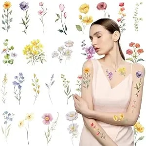 Flower Temporary Tattoos Sticker - 8 Sheets Realistic Watercolor Floral Tattoos Stickers For Women Girls Body Art Arm Flower Fake Tattoos Wedding Pools Party Styling Accessories
