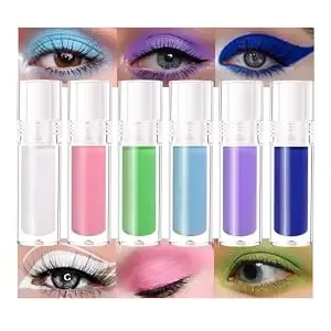 6 Pcs Colorful Matte Liquid Eyeshadow Eyeliner Set, White, Pink, Green, Blue, Purple, Dark Blue, Halloween Stage Clown Children'S Makeup, Quick-Drying, Long-Lasting, Waterproof (6pcs-Matte Colorful 1)
