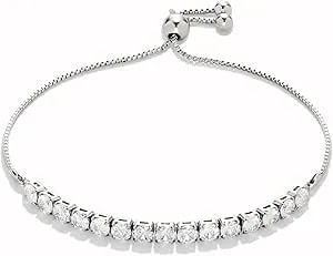 Amazon Essentials 14k Gold Or Sterling Silver Plated Adjustable Cubic Zirconia Tennis Bracelet 9.5"