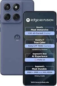 Motorola Moto Edge 60 Fusion 5g Ai (Compatible With Tmobile Mint Tello & Global) (256gb+8gb) Nfc 50mp Triple Cam Dual Sim 6.67" Curved xt2503-1 Latino American Version (Slipstream (Blue))