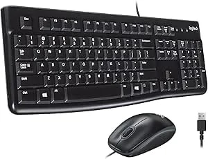 Logitech MK120 Wired Keyboard And Mouse Combo For Windows, Optical Wired Mouse, Full-Size Keyboard, USB Plug-And-Play, Compatible With PC, Laptop - Black