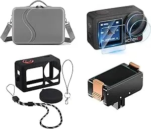 Dji 4 In 1 Accessories Kit Compatible With Dji Osmo Action 5 Pro, Includes Screen Protector, Carrying Case, Silicone Protective Case, And Magnetic Mount, Camera Accessory Kit, Comprehensive Protection