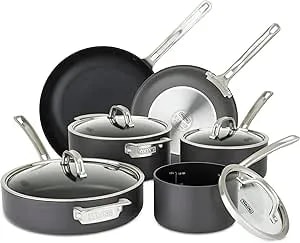Viking Pots And Pans Set Non Stick, 10 Piece Hard Anodized Kitchen Cookware With Glass Lids, Black