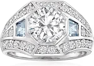 Ross-Simons 2.62 Ct. T.W. Cz And .50 Ct. T.W. Simulated Aquamarine Ring In Sterling Silver