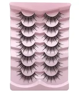 Cat Eye Lashes Wispy Fluffy, D Curl - 8d Faux Mink, 12-18mm, 7 Pairs, Dramatic Volume, Waterproof Lightweight