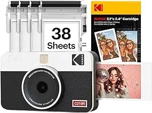 Kodak Mini Shot 2 Retro 2x3” Instant Digital Camera & Photo Printer, 38 Sheets, 2-In-1 Portable Print Camera, Bluetooth Smartphone Printer For Ios & Android, 4pass Dye Sublimation, White