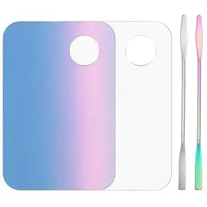 2 Set Acrylic Cosmetic Makeup Palette, Makeup Mixing Tray With Makeup Spatula For Cream Liquid Foundation Lipsticks Nail Art Beauty Salon Eye Shadow (Iridescent And Transparent)