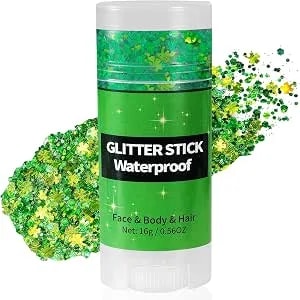 Mysense Shamrock Glitter Stick For Face Hair Body, St Patricks Day Accessories, Irish Festival Four Leaf Clover Green Glitter Makeup For Saint Patrick’S Day Outfit Women Girls Kids