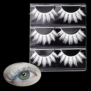 3 Pairs White False Eyelashes - Natural Look Fluffy White Lashes Wispy White Fake Eyelashes For Cosplay & Christmas Makeup - Halloween Party Masquerade Cosplay Lashes