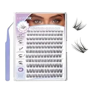 Wispy Self Adhesive Eyelashes Clusters 132pcs 10-16mm Press On Lashes D-Curly Pre Glued Eyelash With Tweezers, No Glue Needed Individual Lashes Wispy Self Stick Cluster Lashes Beginner Friendly