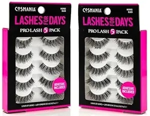 Cosmania Lashes For Days False Eyelashes (Wispies) - Easy To Apply, Gives Lashes Soft, Wispie Look - Noticeably Fuller Looking Lashes - Adhesive Included (5 Pair/2 Pack - Black)