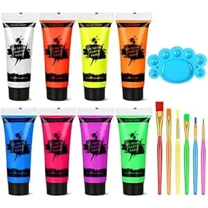 Blacklight Neon Face And Body Paint, 8 Tubes 0.34oz Glow In The Dark Body Paints, Neon Fluorescent Glow In Dark Party Supplies (10ml).…