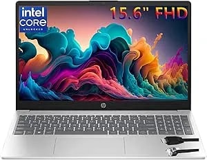 HP 15.6" FHD Laptop 2026 Notebook For Students & Remote Work, Intel N100, 8GB RAM, 256GB SSD, Lightweight, Long Battery Life, Wi-Fi 6, Office 365, Win 11 Home, Moonlight Silver, Type-C RJ45