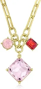 Ross-Simons 14kt Yellow Gold-Plated Paper Clip Link Necklace With Simulated Tonal Pink And Red Gemstones. 18 Inches