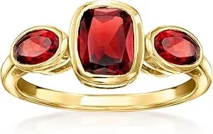 Ross-Simons 2.70 Ct. T.W. Garnet 3-Stone Ring In 18kt Gold Over Sterling