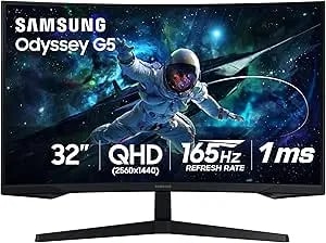 Samsung 32" Odyssey G55C Series QHD 1000R Curved Gaming Monitor, 1ms(MPRT), HDR10, 165Hz, AMD Radeon Freesync, Eye Care, Glare Free, Sharp Resolution LS32CG550ENXZA